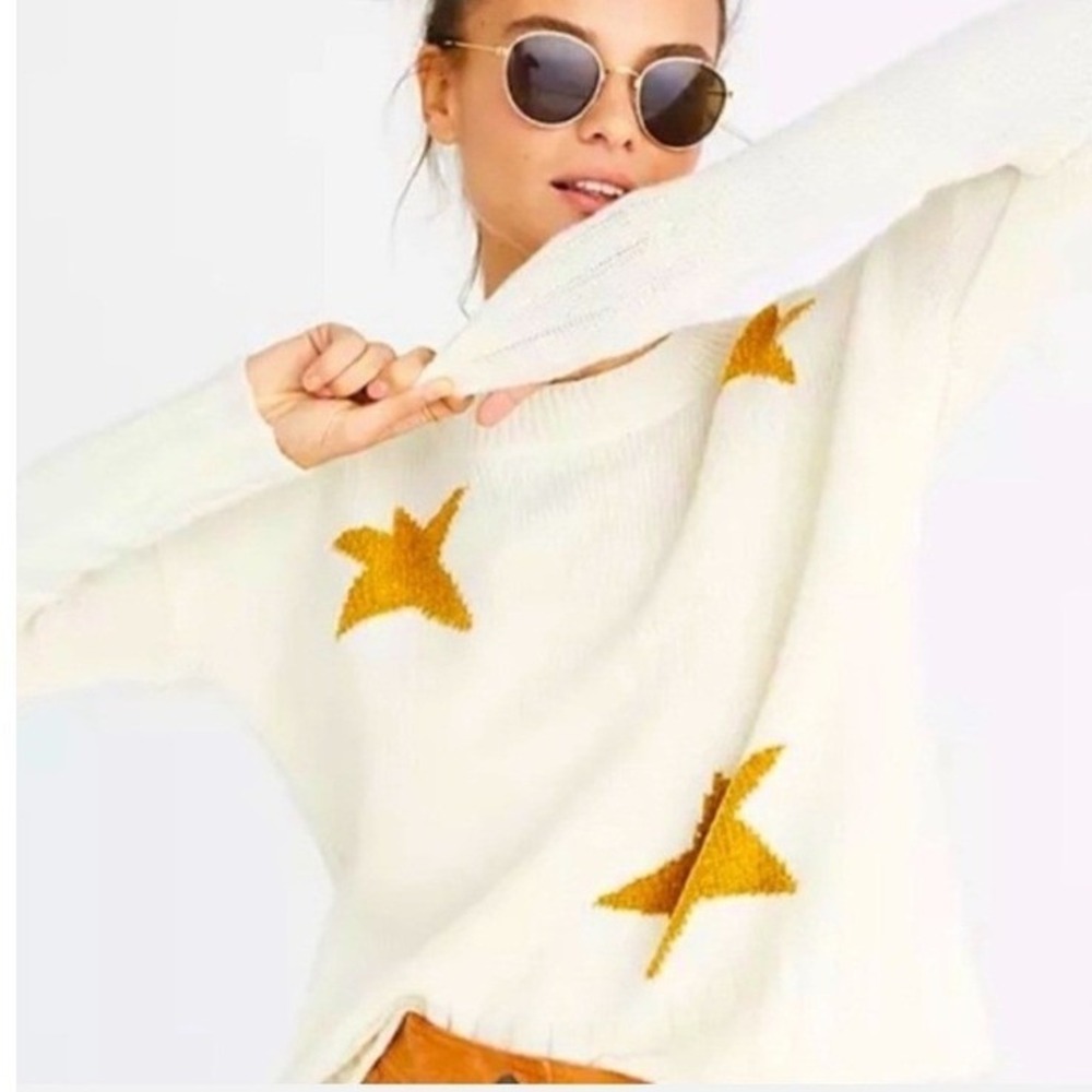 Madewell Womens 100% Merino Wool Star Crewneck Sweater Cream Small